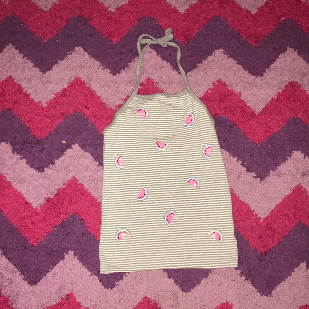 Gray and white striped watermelon tank top